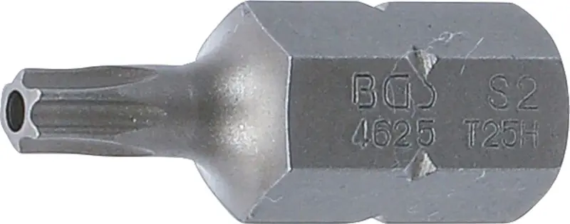 Bit  Délka 30 mm  pohon vnější šestihran 10 mm (3/8")  T-profil (pro Torx) s otvorem T25