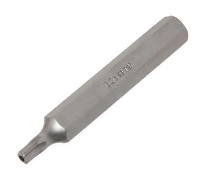 Bit  Délka 75 mm  pohon vnější šestihran 10 mm (3/8")  T-profil (pro Torx) s otvorem T27