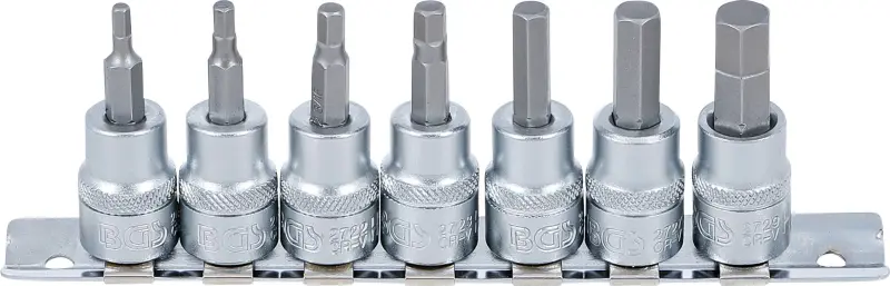 Zástrčné šestihranné hlavice 3/8" (inbus 1/8"÷ 3/8") palcové  (Sada 7 dílů na kolejničce) BGS 5104 (BGS105104)