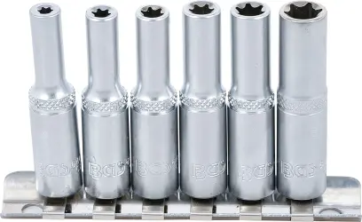 BGS 6403 Nástrčné hlavice 1/4" E-profil E4 ÷ E10, prodloužené. Sada 6 dílů na kolejnici (BGS106403)