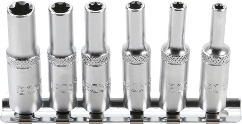 Nástrčné hlavice 1/4" E-profil E4 ÷ E10 BGS106402, prodloužené Sada 6 dílů na kolejnici (BGS106403)