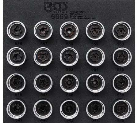 Náraďový modul 1/6 - BGS106659 Zástrčné hlavice pro bezpečnostní šrouby pro VAG Sada 20 dílů (BGS106659)
