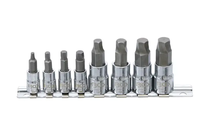 Bitové nástavce 1/4" a 3/8" na poškozené šrouby (inbus) 3 ÷ 10 mm BGS106847 (Sada 8 dílů na kolejnici) (BGS106847)