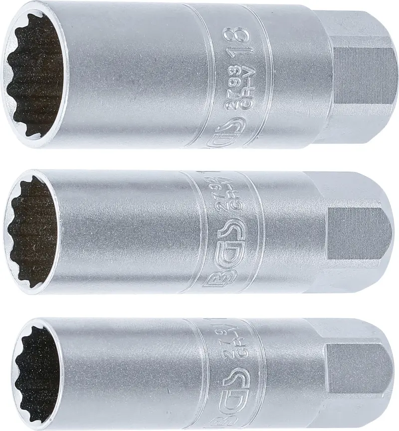 BGS 6858 Nástrčné hlavice 3/8" dvanáctihran 14 ÷ 18 mm na zapalovací svíčky. Sada 3 díly (BGS106858)
