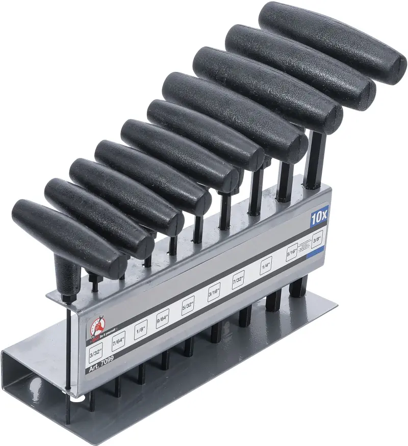 BGS 7099 Zástrčné klíče Kraftmann inbus 3/32" ÷ 3/8", palcové s T-rukojetí. Sada 10 dílů (BGS107099)