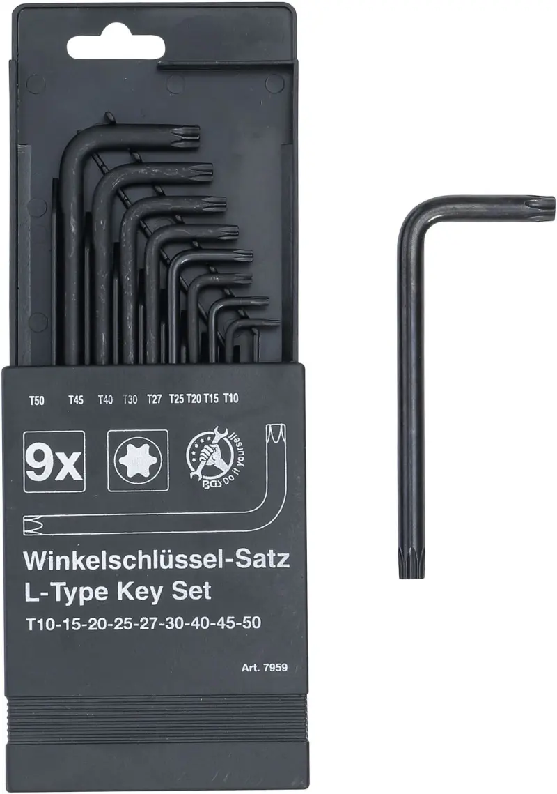 Sada zahnutých klíčů  T-profil (pro Torx)  T10 - T50  9dílná
