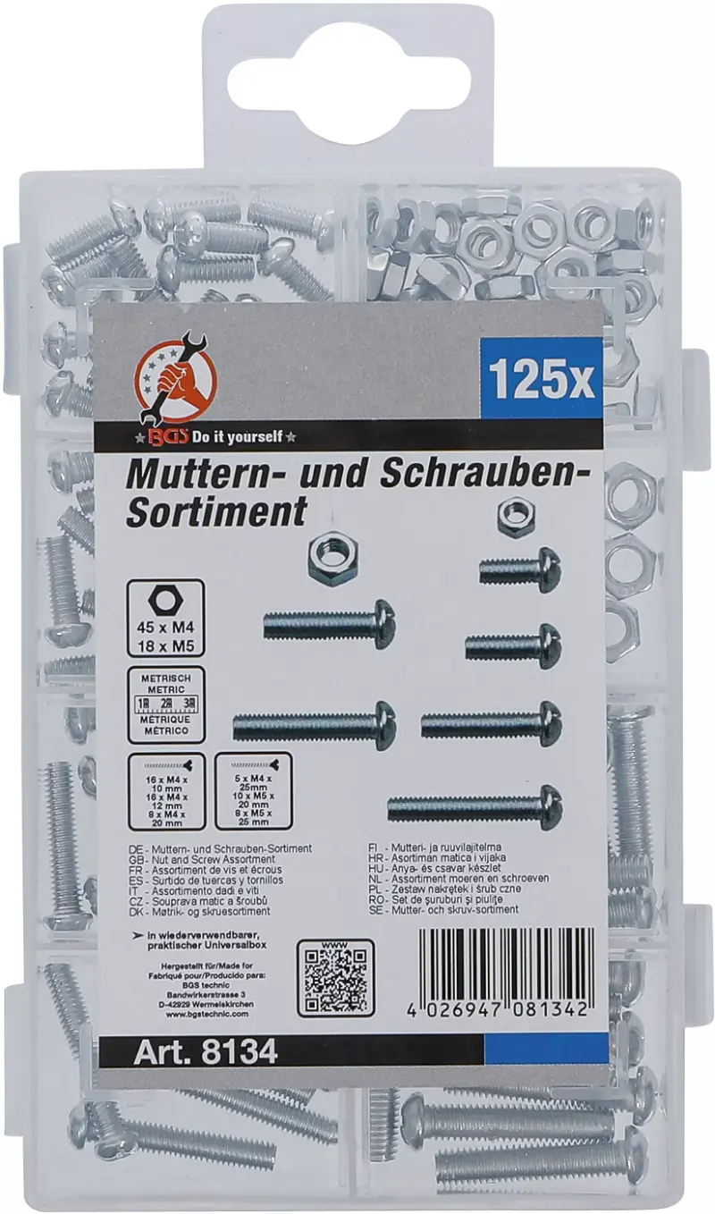 Šrouby a matice Kraftmann M4 a M5 BGS108134 (Sada 125 dílů) (BGS108134)