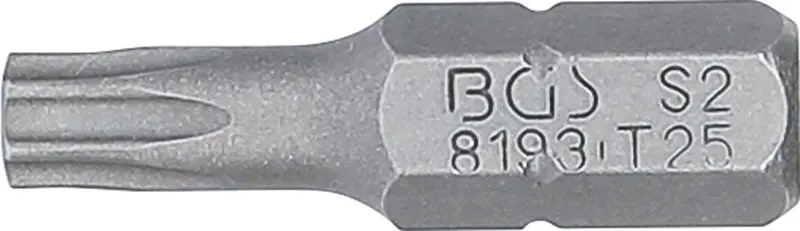 Bit  Délka 25 mm  pohon vnější šestihran 6,3 mm (1/4")  T-profil (pro Torx) T25