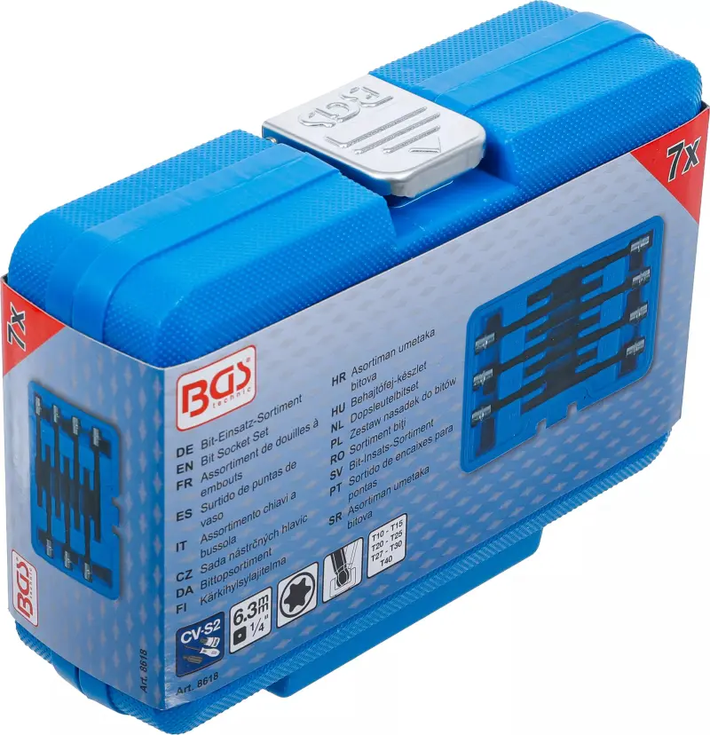 Zástrčné hlavice 1/4" T-profil T10 ÷ T40 x 130 mm BGS 8618 s vrtáním (BGS108618)