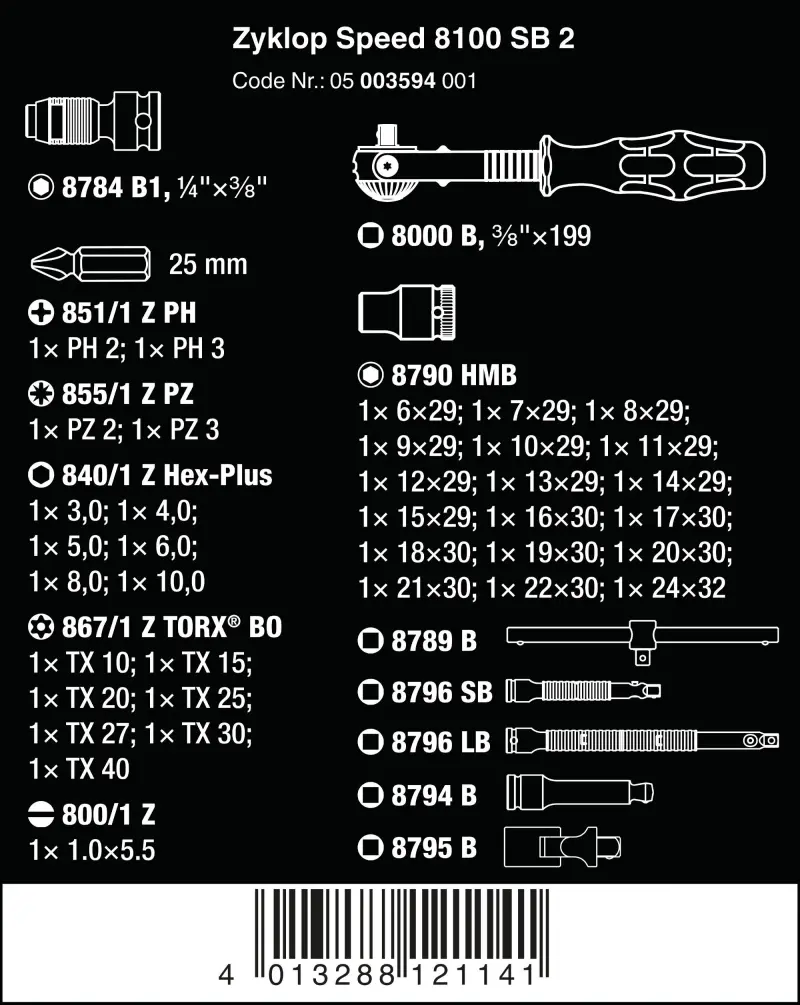 Wera 003594 Ráčnová sada Zyklop Speed 3/8" 8100 SB 2, metrická - 43 ks (W05003594001)