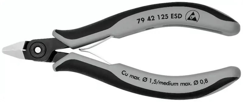 Přesné boční štípací kleště pro elektroniku 125 mm KNIPEX 79 42 125 ESD - leštěná hlava, vícesložkové návleky (EDE53640030)