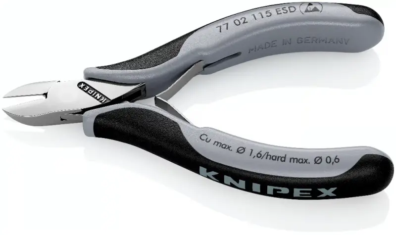 Boční štípací kleště pro elektroniku 115 mm KNIPEX 77 02 115 ESD - leštěná hlava, vícesložkové návleky (EDE53680005)