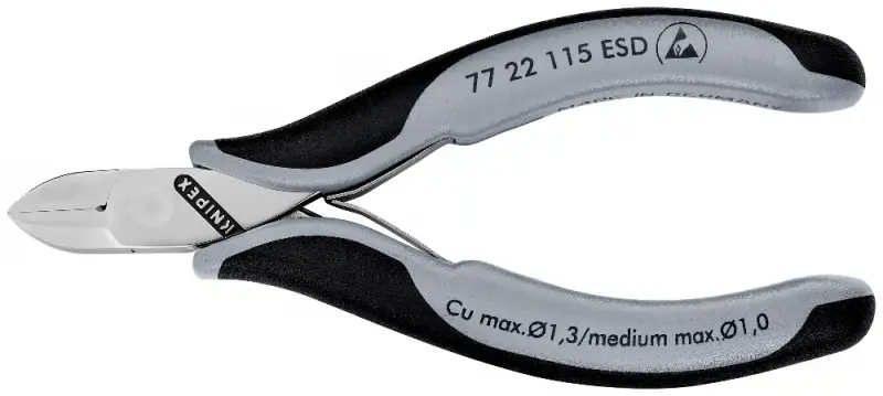 Boční štípací kleště pro elektroniku 115 mm KNIPEX 77 22 115 ESD - leštěná hlava, vícesložkové návleky (EDE53680010)