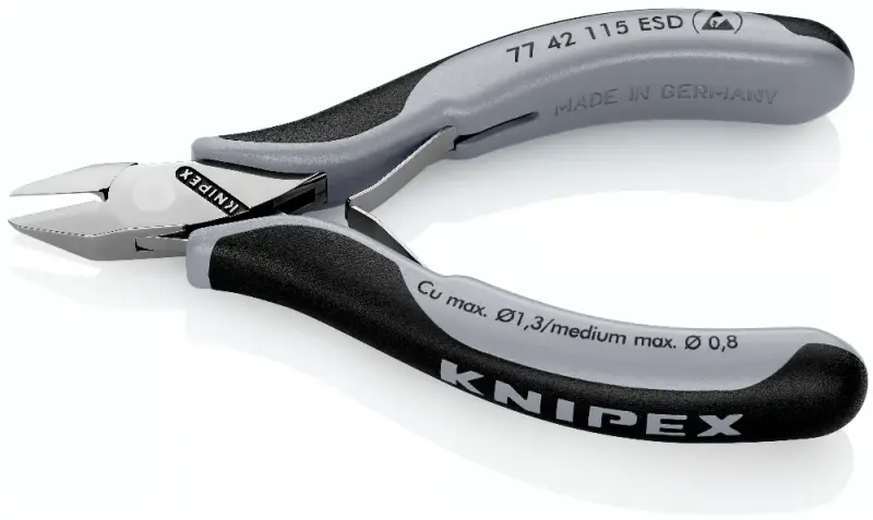 Boční štípací kleště pro elektroniku 115 mm KNIPEX 77 42 115 ESD - leštěná hlava, vícesložkové návleky (EDE53680020)
