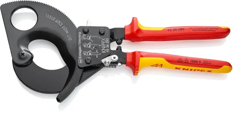 Kabelové nůžky Knipex 95 36 280 - ráčnové VDE do 1000 V (prům. 52 mm) (K 95 36 280)