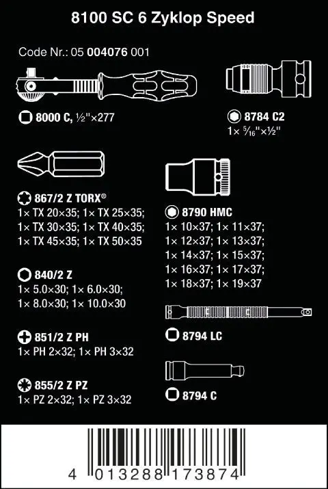 Wera 004076 Ráčnová sada Zyklop Speed 1/2" typ 8100 SC 6, metrická - 28 dílů (W05004076001)