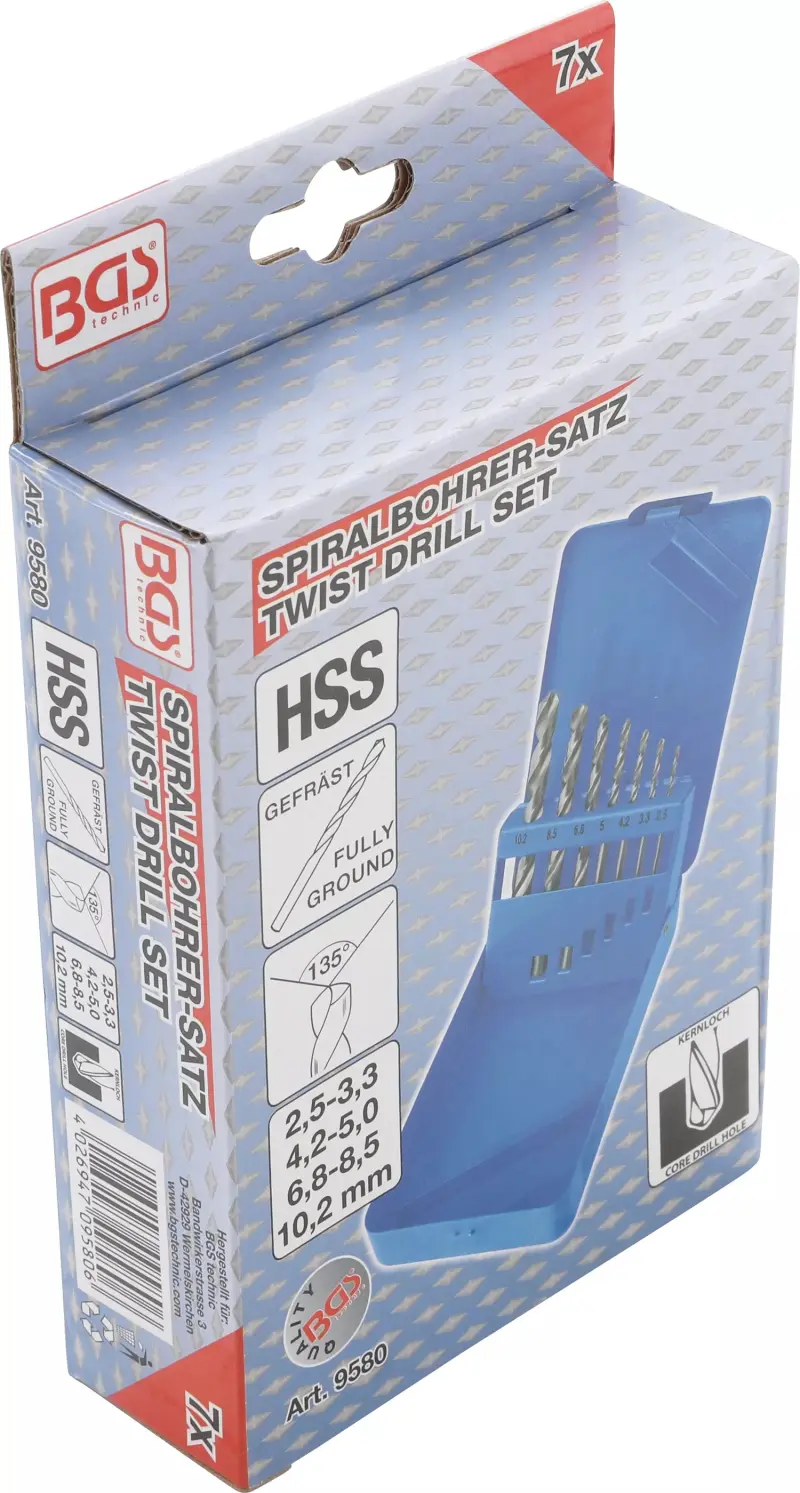 Spirálové vrtáky HSS průměr 2,5 ÷ 10,2 mm BGS109580. Sada7 dílů (BGS109580)