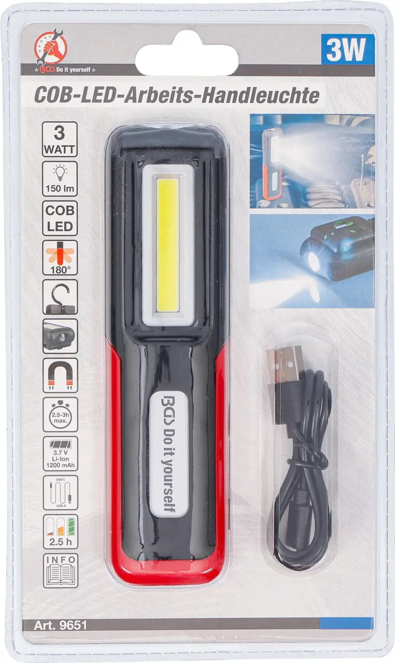 Aku ruční pracovní Kraftmann COB LED svítilna (1,2 Ah) (BGS109651)