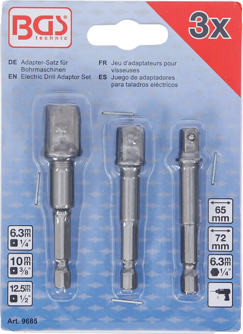 Adaptéry šestihran 1/4" na čtyřhran 1/4" - 3/8" - 1/2" BGS109685 Sada 3 díly (BGS109685)