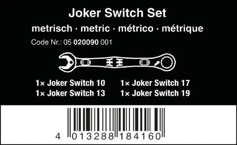 Wera 020090 Očkoploché ráčnové klíče 10 ÷ 19 mm 6001 Joker 4 Set 1, vyhnuté - 4 dílů (W05020090001)