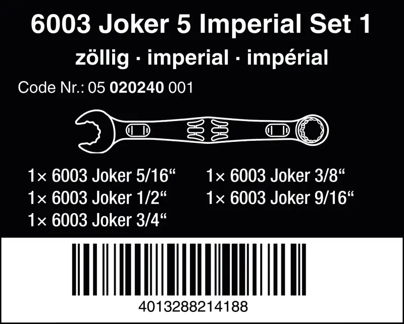 Wera 020240 Očkoploché klíče 5/16 ÷ 3/4" 6003 Joker 5 Imperial Set 1, palcové - 5 dílů (W05020240001)