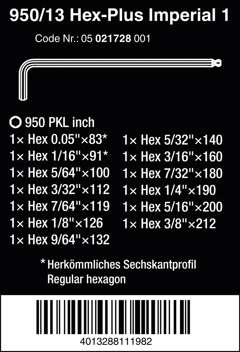 Wera 021728 Zástrčné klíče 950/13 Hex-Plus Imperial 1, palcové, BlackLaser - 13 dílů (W05021728001)