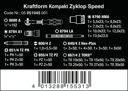 Wera 051045 Ráčnová sada Zyklop 1/4" Kraftform Kompakt Zyklop Speed (Sada 26 dílů) (W05051045001)