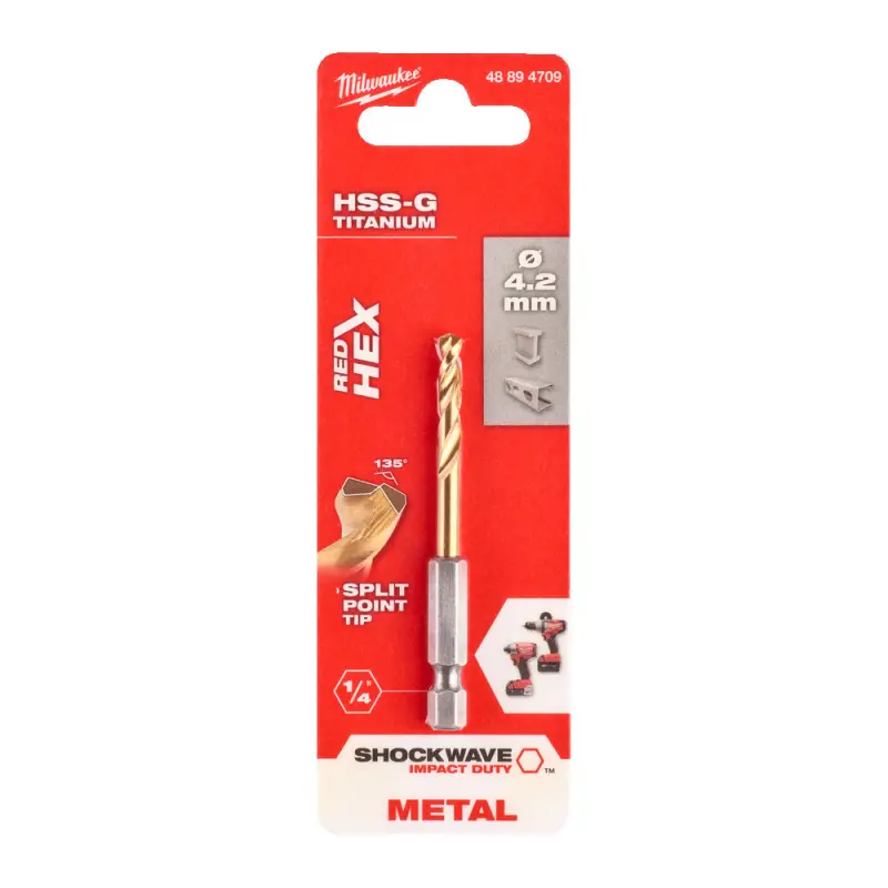 Vrták do kovu Milwaukee Shockwave HSS-G TiN Red Hex pr. 4,2 mm (MI48894709)