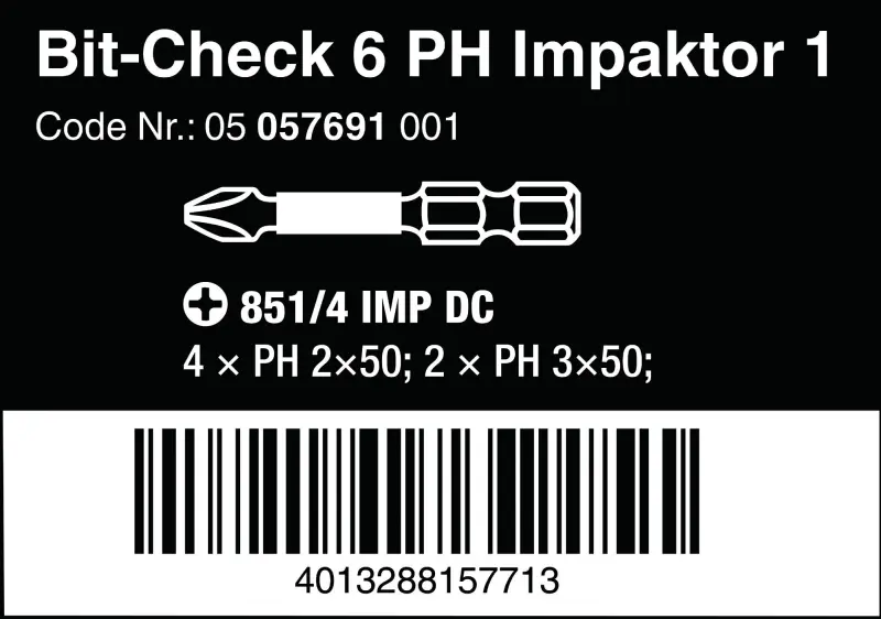 Wera 057691 Bity Bit-Check 6 PH Impaktor 1 (Sada 6 dílů) (W05057691001)