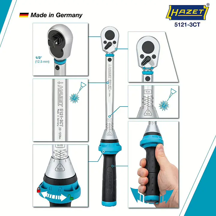 Momentový klíč 1/2" s přepínací ráčnou HAZET 5121-3CT (20 ÷ 120 Nm) (HAZ5121-3CT)