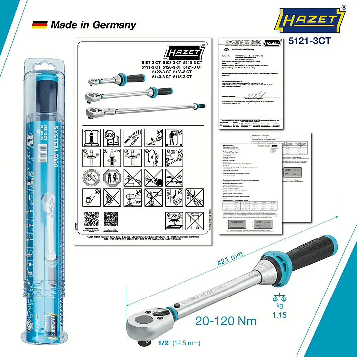 Momentový klíč 1/2" s přepínací ráčnou HAZET 5121-3CT (20 ÷ 120 Nm) (HAZ5121-3CT)
