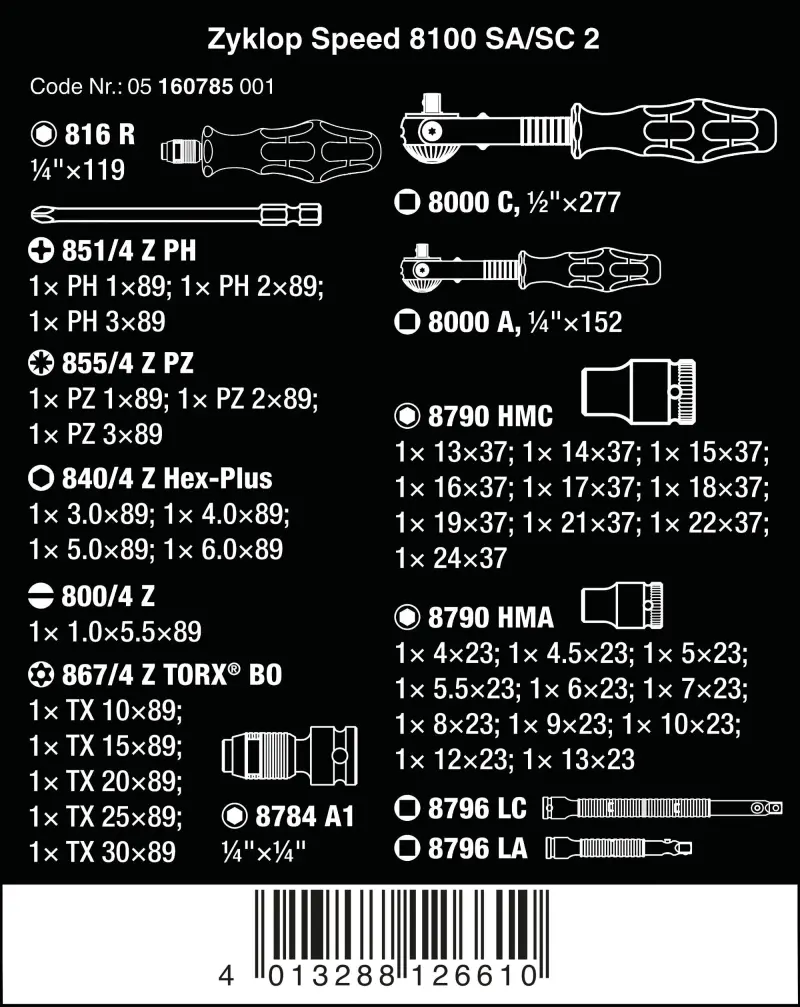 Wera 160785 Ráčnová sada Zyklop 1/4" 8100 SA/SC 2 Zyklop Speed (Sada 43 dílů) (W05160785001)