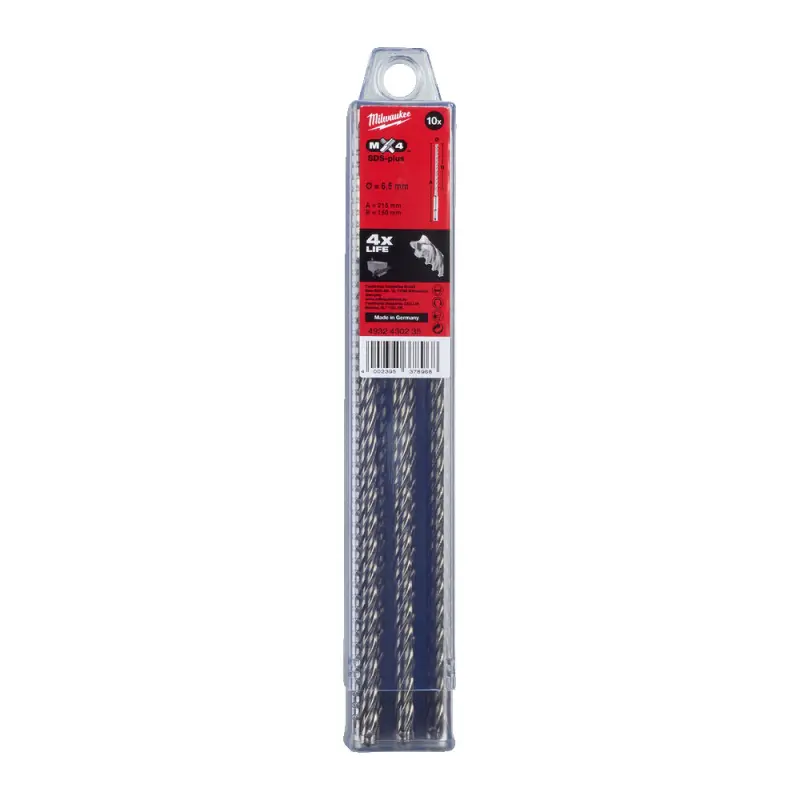 Čtyřbřité vrtáky Milwaukee 4932430235 MX4 pr. 6,5 x 215 mm, SDS-Plus - 10 ks (MI4932430235)