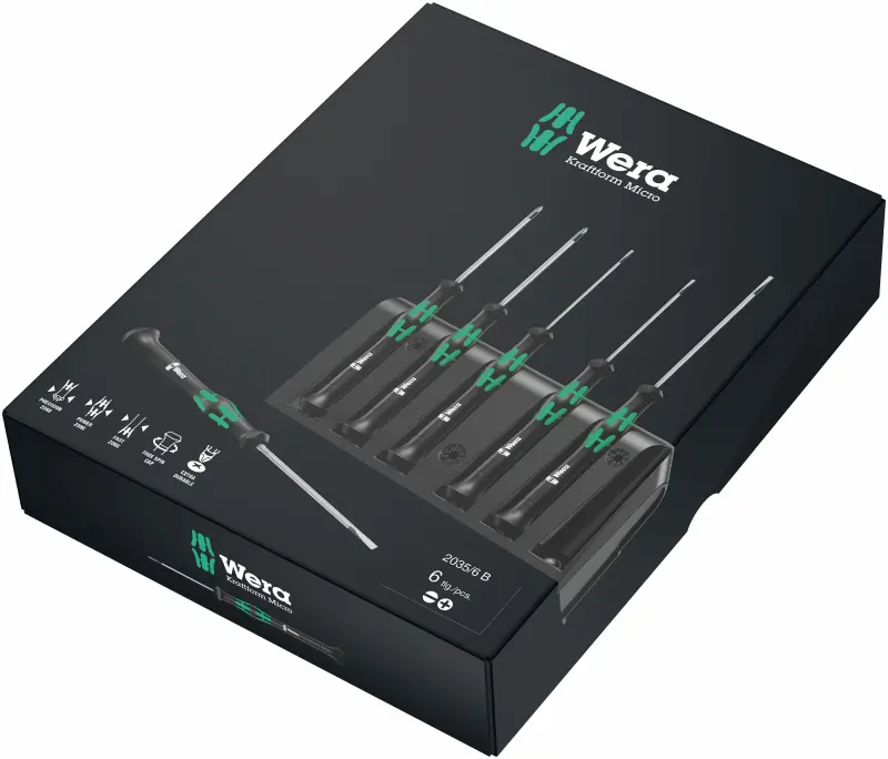 Wera 118152 Šroubováky Kraftform Micro 2035/6 B pro elektroniku (Sada 6 ks a stojánek) (W05118152001)