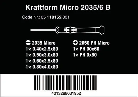 Wera 118152 Šroubováky Kraftform Micro 2035/6 B pro elektroniku (Sada 6 ks a stojánek) (W05118152001)