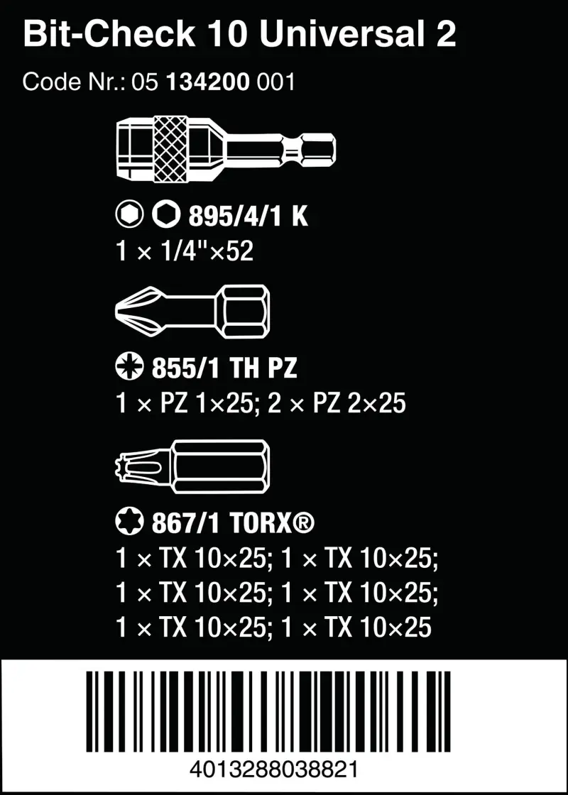 Wera 134200 Houževnaté bity Bit-Check 10 Universal 2 s držákem 895/4/1 K (Sada 10 dílů) (W05134200001)