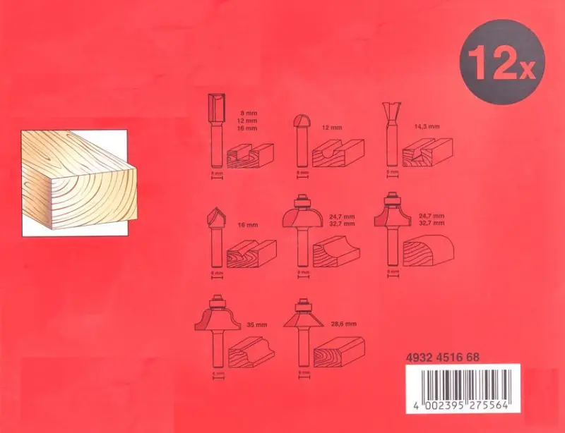 Frézovací bity - upínání 8 mm Milwaukee Router BIt Set (Sada 12 dílů) (MI4932451668)
