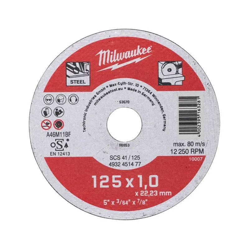 Tenké řezné kotouče na kov pr. 125 x 1,0 mm Milwaukee SCS 41/125 Contractor (Sada 10 ks) (MI4932459164)