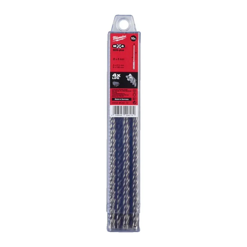 Čtyřbřité vrtáky Milwaukee 4932464872 MX4 pr. 8 x 215 mm, SDS-Plus - 10 ks (MI4932464872)