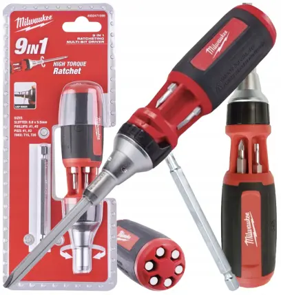 Kompaktní šroubovák Milwaukee 9 v 1 - ráčnový, včetně 7 ks bitů (MI4932471598)