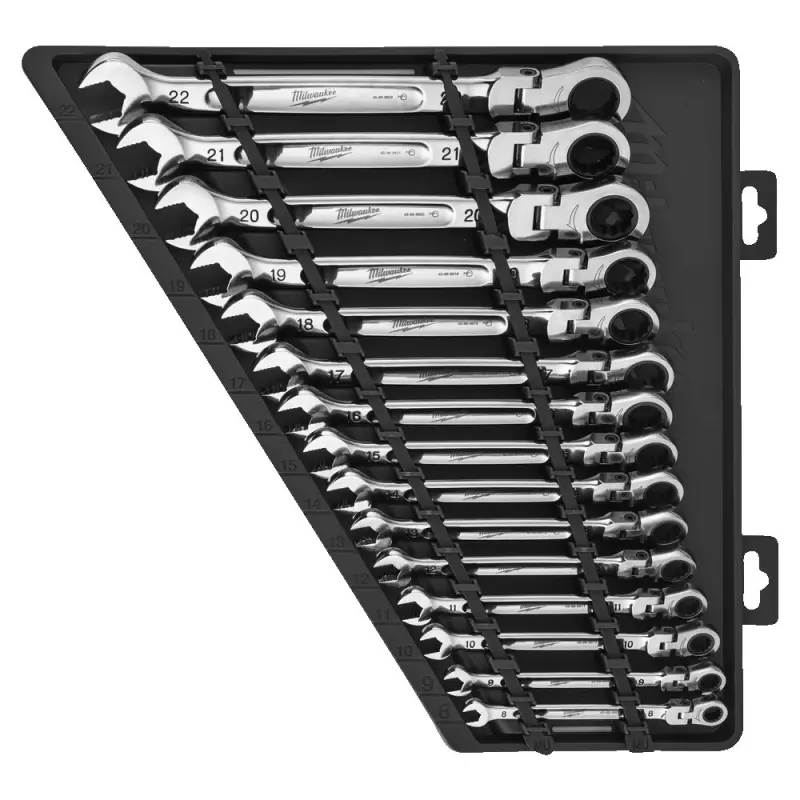 Očkoploché ráčnové klíče 8 ÷ 22 mm MAX BITE™ s kloubem Milwaukee 4493247855. Sada 15 dílů (MI4932478558)