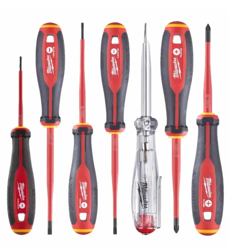 Elektrikářské šroubováky Milwaukee Tri-lobe VDE (PH, SL a zkoušečka napětí) - 7 dílů (MI4932478739)