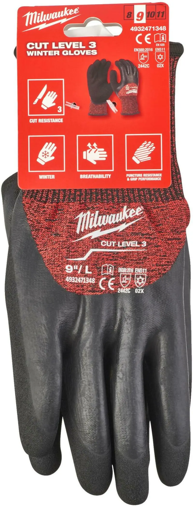 Pracovní rukavice zimní Milwaukee WINTER CUT, ochrana proti proříznutí C, velikost 7 (S), 1 pár, 4932479707