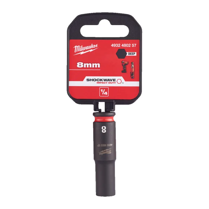 Průmyslová hlavice Shockwave 1/4" 8 mm Milwaukee 4932480257, dlouhá (MI4932480257)