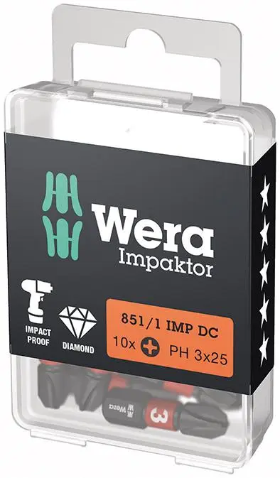 Bit Impaktor 1/4" DIN 312 6 C6,3 PH3 x 25 mm balení 10 ks Wera