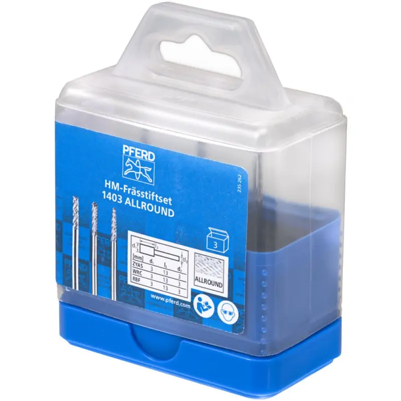 Tvrdokovové stopkové frézy Pferd SET 1403 ALLROUND - stopka 3 mm (Sada 3 ks) (PF4007220420423)