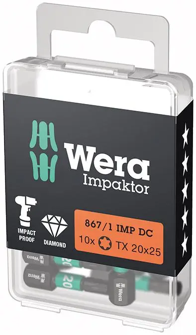 Bit Impaktor 1/4" DIN 312 6 C6,3 T20 x 25 mm balení 10 ks Wera