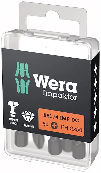 Bit Impaktor 1/4" DIN 312 6 E6,3 PH2 x 50 mm balení 5 ks Wera