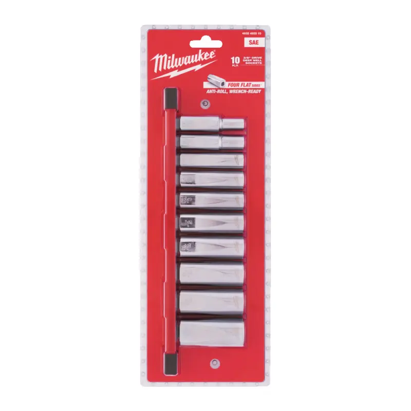 Nástrčné hlavice 3/8" šestihran 5/16 ÷ 7/8" Milwaukee 4932492510 - chromované, prodloužené, palcové (Sada 10 dílů) (MI4932492510)