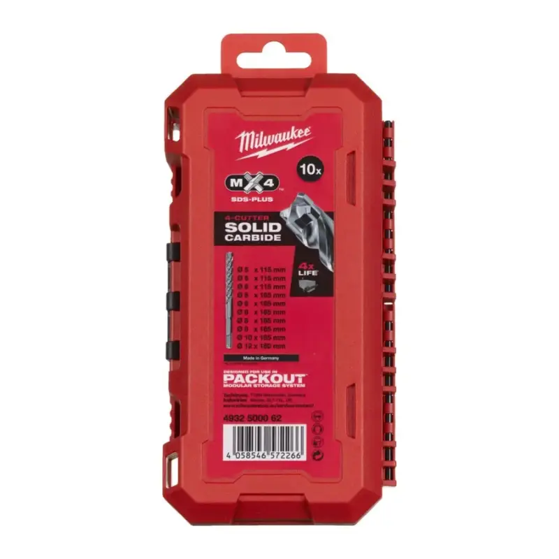 Sada vrtáků Milwaukee SDS-Plus MX4, čtyřbřité do betonu (10 ks) 4932500062 (MI4932500062)